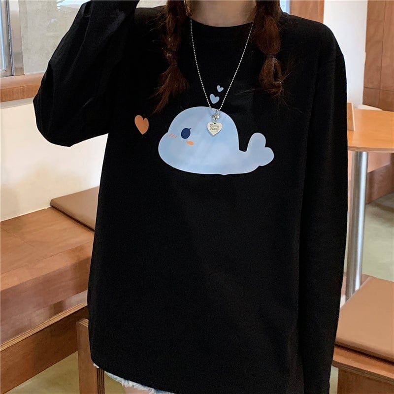 T-shirt ampia stampata con cetacei Kawaii Kobine da donna