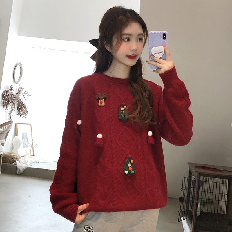 Suéter de punto con árboles de Navidad Kawaii para mujer de Kobine