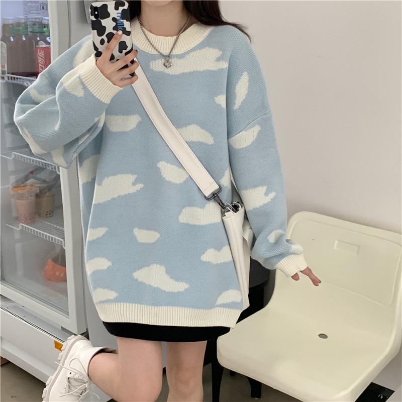 Pull ample tricoté en nuage kawaii Kobine pour femmes