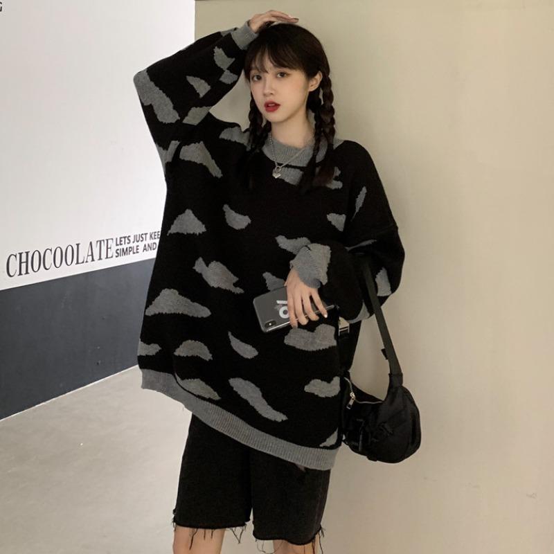 Pull ample tricoté en nuage kawaii Kobine pour femmes