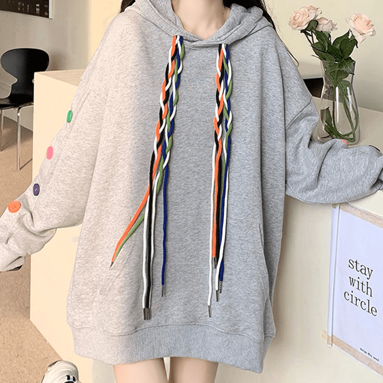 Kobine - Sudaderas con capucha sueltas de cuerda colorida Kawaii para mujer
