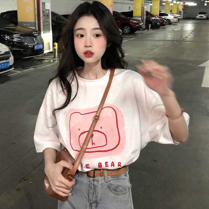 Kobine Kawaii Cute Bear T-shirt décontracté pour femme