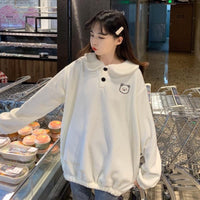 Kobine Damen-Sweatshirt mit Kawaii-Puppenkragen und Bären-Stickerei