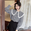 Kobine Women's Kawaii Doll Collar Lace Hem Shirt