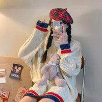 Kobine, maglione lavorato a maglia a trecce bicolore Kawaii da donna