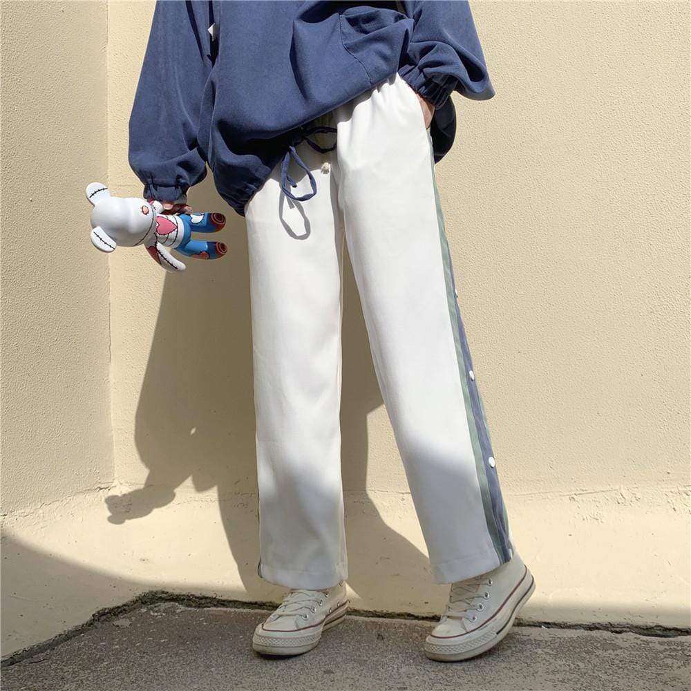 Kobine - Pantalones rectos de doble color Kawaii para mujer