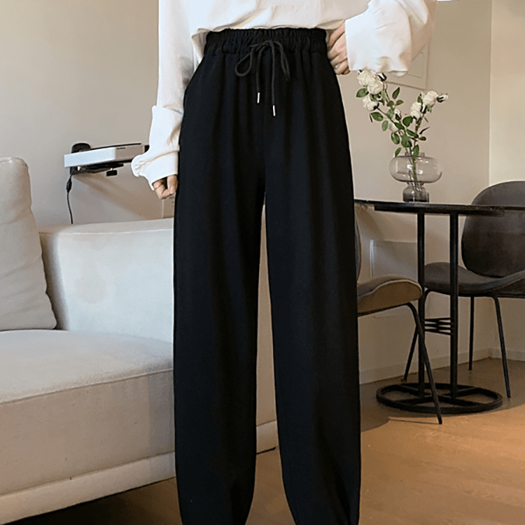 Kobine - Pantalones rectos casuales con cordón Kawaii para mujer