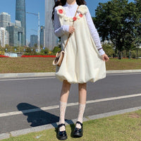 Kobine Women's Kawaii Floral Knitted Fluffy Suspender Skirt