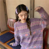 Kobine Women's Kawaii Floral Knitted Stripe Sweater