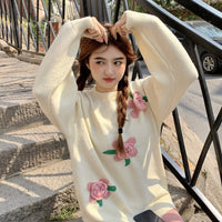 Kobine Suéter de punto floral kawaii para mujer