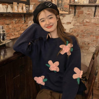 Kobine Suéter de punto floral kawaii para mujer