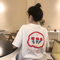 Kobine - Camiseta informal con estampado de flores Kawaii para mujer