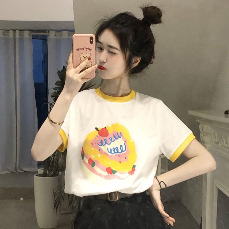 Kobine - Camiseta de manga corta con estampado de pastel de frutas Kawaii para mujer