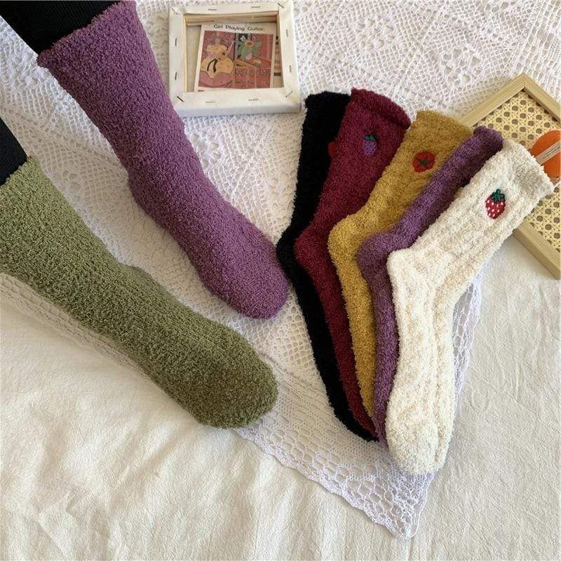 Kobine Women's Kawaii Fruit Embroidered Winter Socks