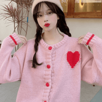 Kobine Women's Kawaii Heart Knitted Loose Cardigan