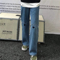 Pantalon en jean droit Kobine Kawaii Heart Splice pour femme