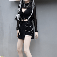 Kobine Women's Kawaii Irregular Hem Mini Skirts with Metal Chain