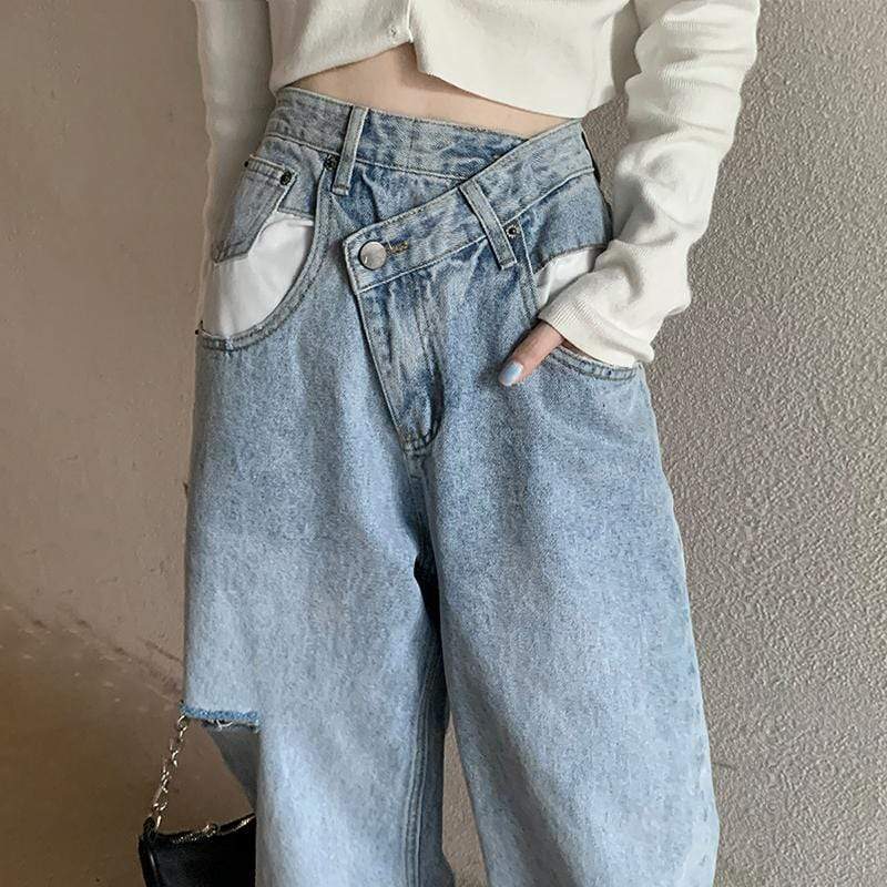 Женские рваные джинсовые брюки Kobine Kawaii неправильной формы