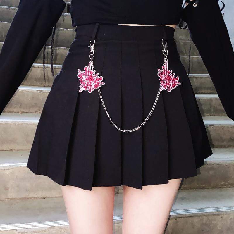 Kobine Women's Kawaii JK Sailor High-waisted Pleated Skirts with Chain