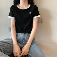 Kobine - Camiseta corta para mujer con corazón de amor Kawaii
