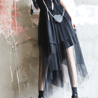 Kobine, vestito sottoveste nero in rete multistrato Kawaii da donna con borsa a tracolla Love Heart