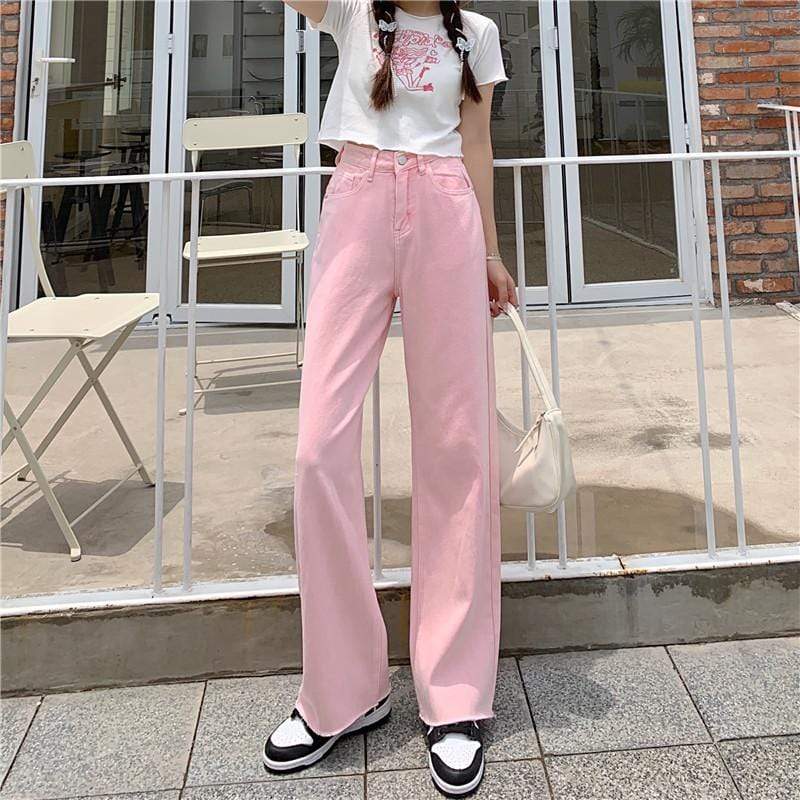 Женские розовые джинсовые брюки Kobine с вышивкой персикового цвета Kawaii