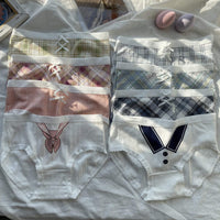 Kobine Damen-Unterwäsche mit Kawaii-Karomuster, Schleife und Spitze, 4er-Pack