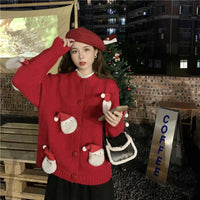 Kobine Women's Kawaii Santa Claus Knitted Cardigan