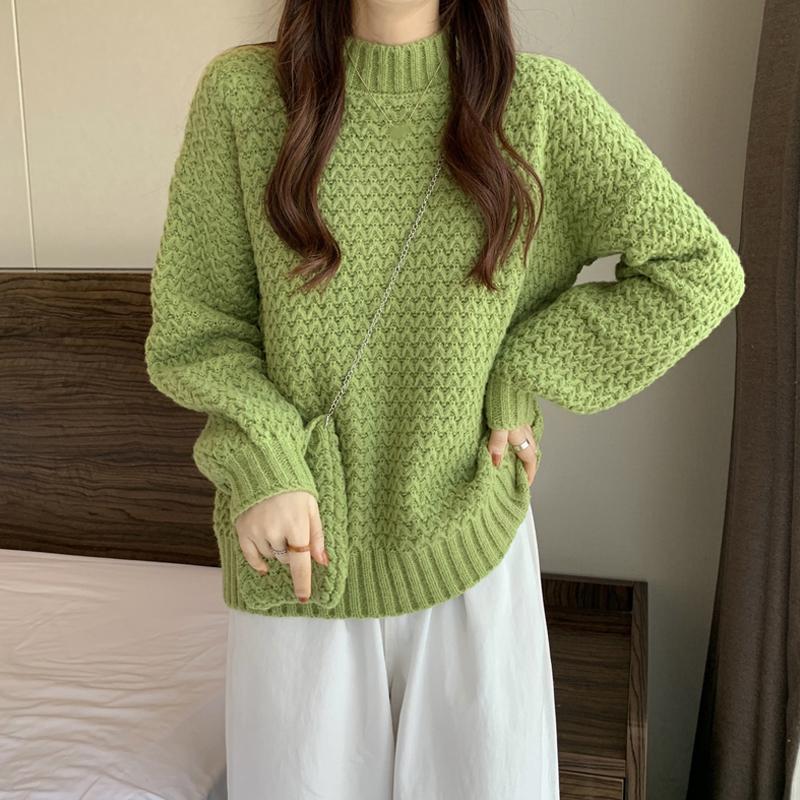 Kobine Suéter casual de color sólido Kawaii para mujer