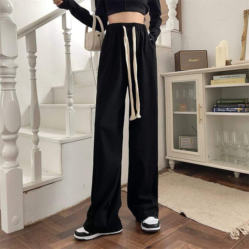 Kobine - Pantalones rectos casuales con tiras Kawaii para mujer
