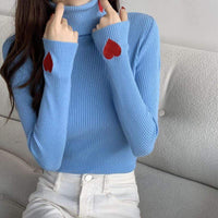 Kobine Women's Kawaii Turtleneck Heart Embroidered Sweater