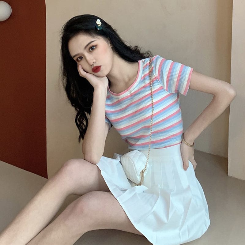Kobine Женский корейский модный вязаный топ контрастного цвета в полоску