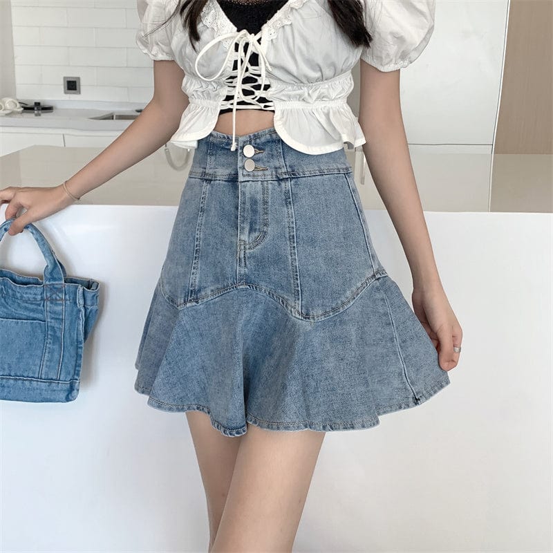 Корейская модная женская джинсовая юбка Kobine с высокой талией и рыбьим хвостом