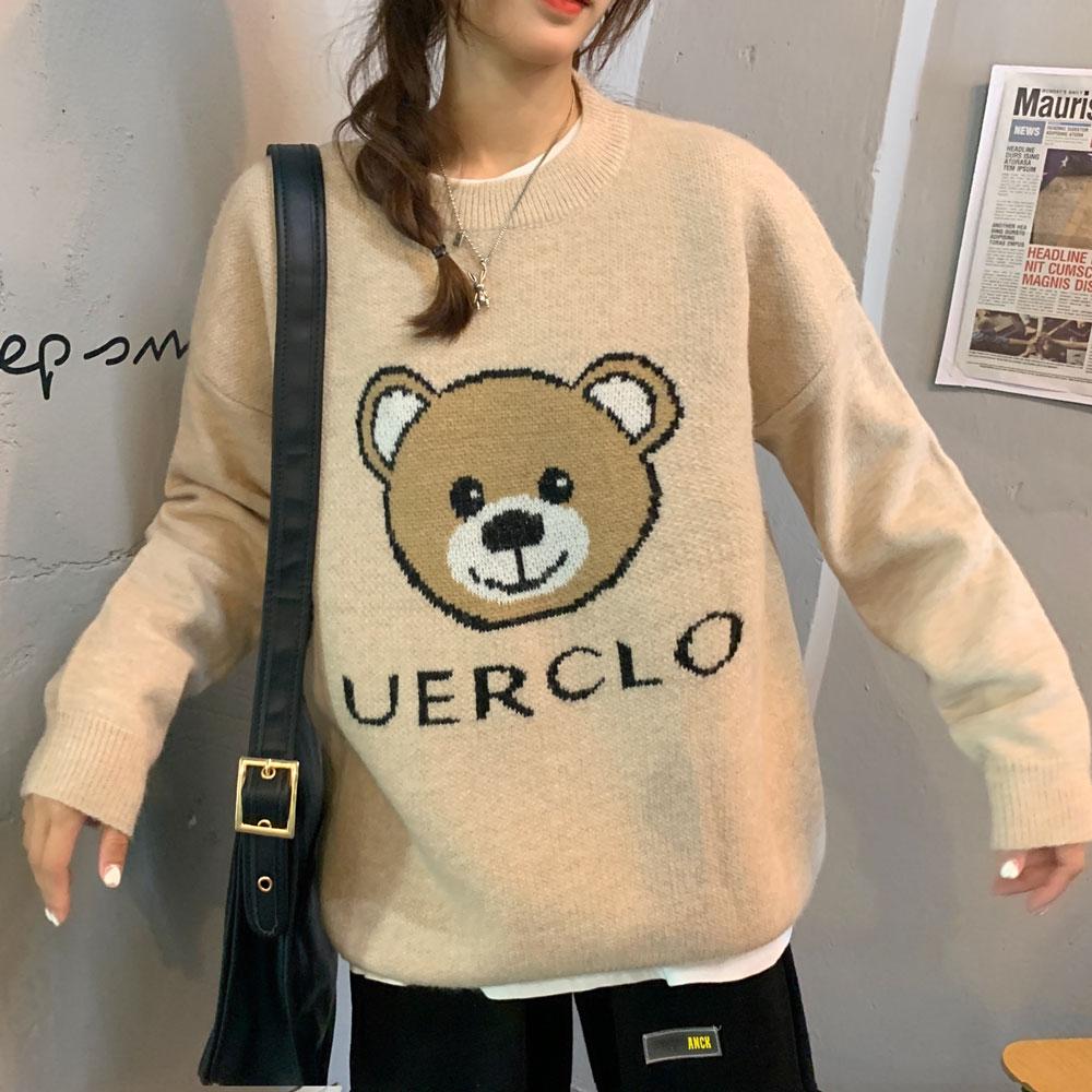 Kobine Women's Korean Style Bear Knitted Sweater