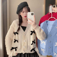Kobine Women's Korean Style Bowknot Cable Knitted Cardigan