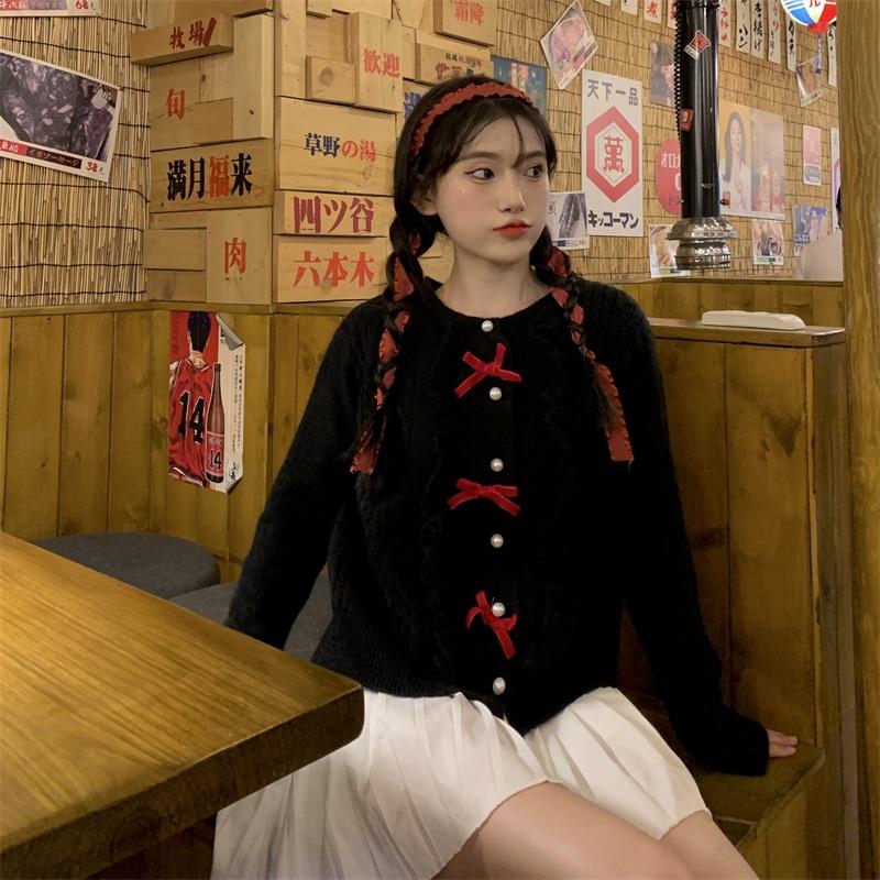 Kobine Cárdigan Falbala estilo coreano con lazo para mujer
