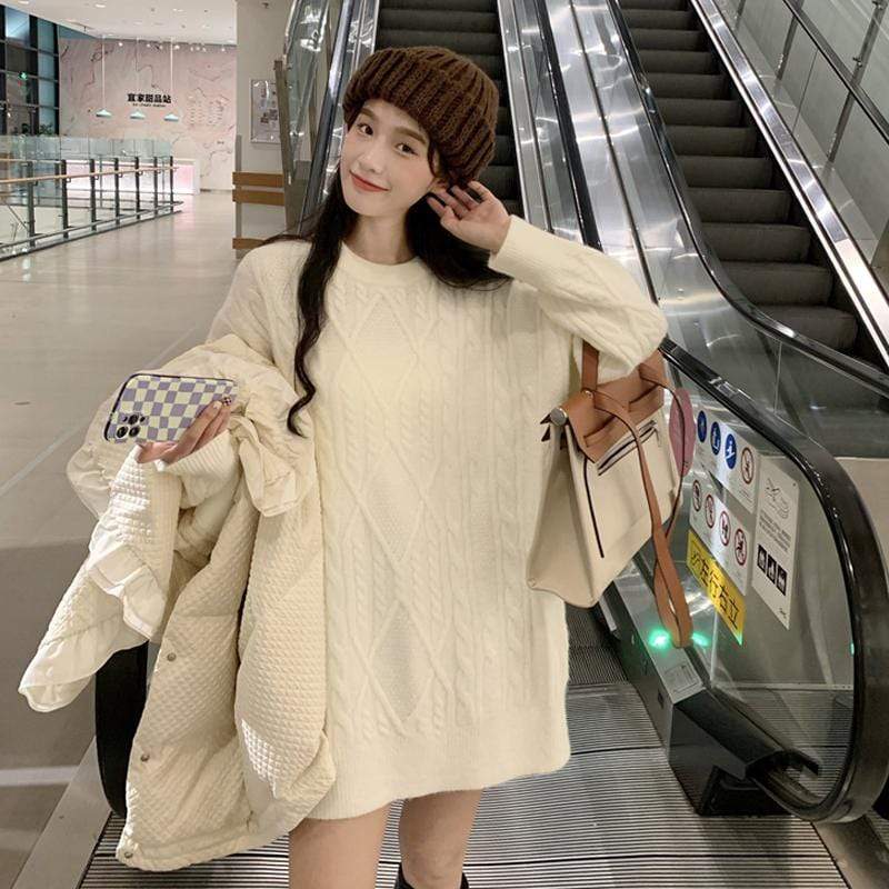 Suéter holgado tejido de cable estilo coreano de Kobine para mujer