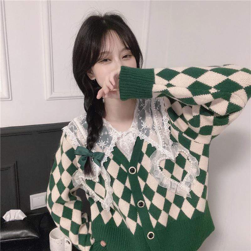 Kobine Women's Korean Style Diamond Knitted Cardigan