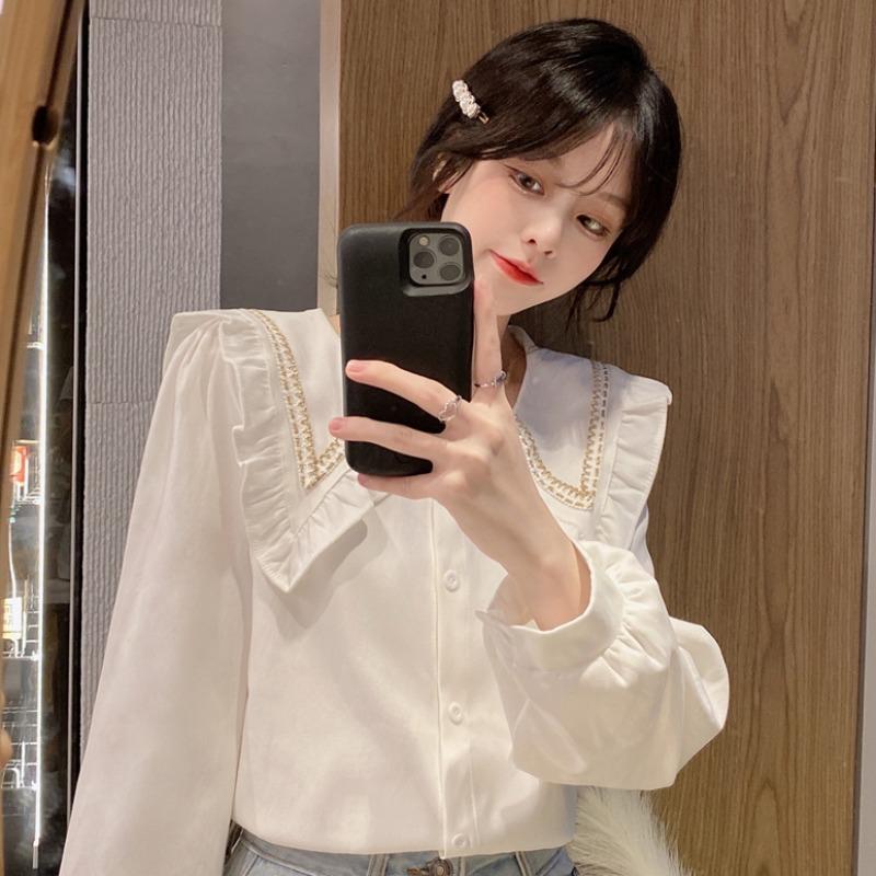 Kobine Women's Korean Style Doll Collar Falbala Shirt