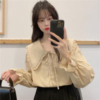 Kobine - Camisa de Falbala con cuello de muñeca de estilo coreano para mujer