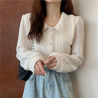 Kobine Women's Korean Style Doll Collar Lace Shirt