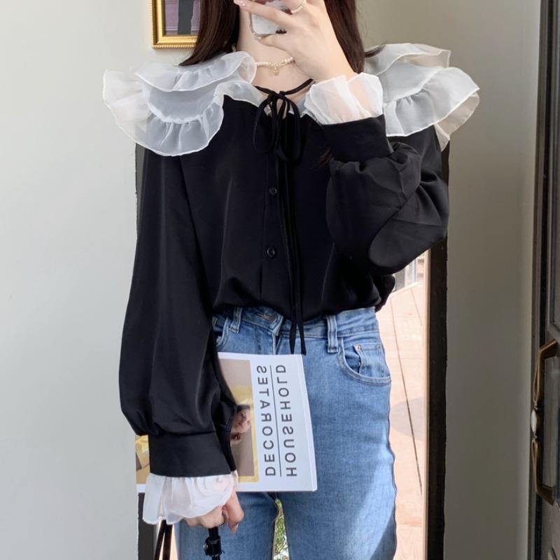 Kobine Women's Korean Style Doll Collar Strappy Shirt