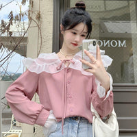 Kobine, camicia da donna in stile coreano con colletto a bambola con spalline