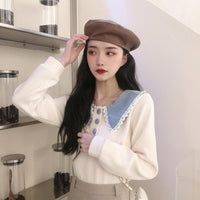 Maglione da donna con collo a bambola in stile coreano Kobine