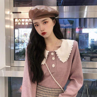 Maglione da donna con collo a bambola in stile coreano Kobine