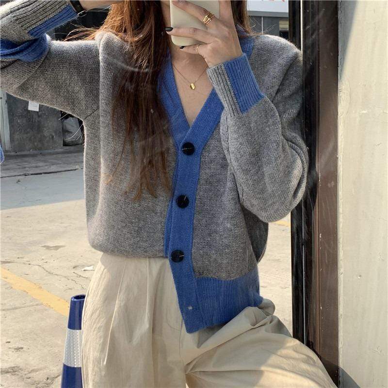 Kobine Women's Korean Style Double Color Short Cardigan