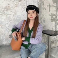 Kobine Women's Korean Style Double Color Short Cardigan
