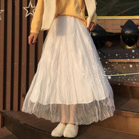 Kobine Falda de malla drapeada estilo coreano para mujer