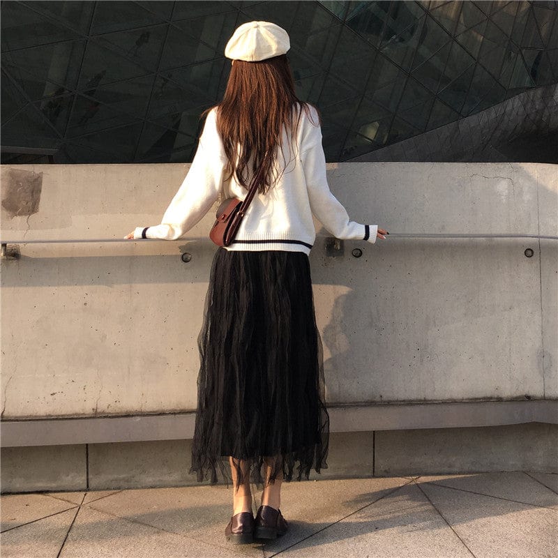 Kobine Women's Korean Style Draped Mesh Skirt