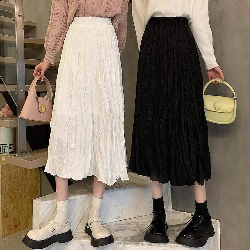 Kobine Women's Korean Style Elastic Ruched Long Skirt